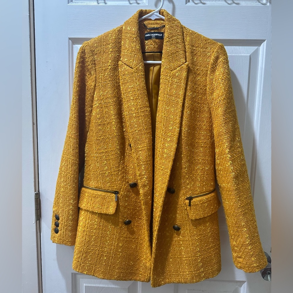 Karl Lagerfeld Yellow Bouclé Blazer